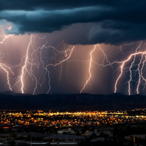 lightening over a city